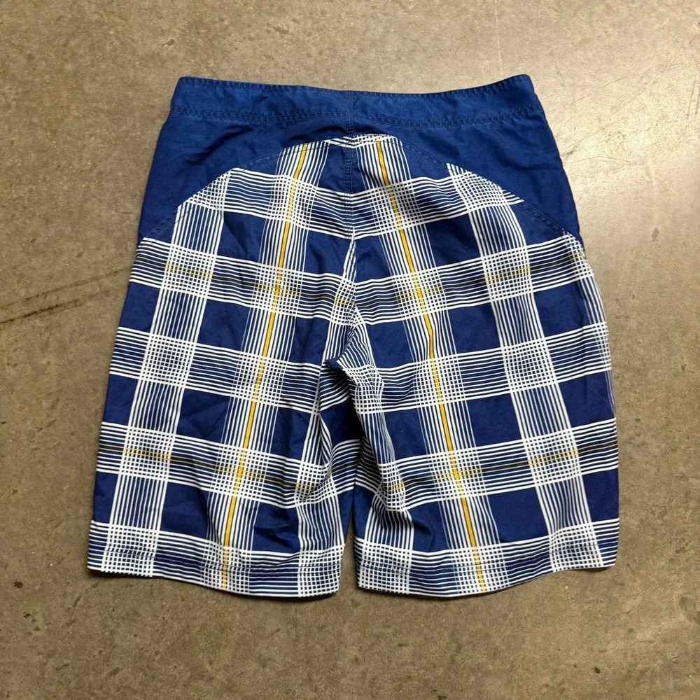 Corona Extra Mens Plaid Board Shorts‎ Blue White Swim Trunks Size XL Embroidered
